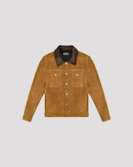 Leather-Trimmed Suede Jacket | Tan