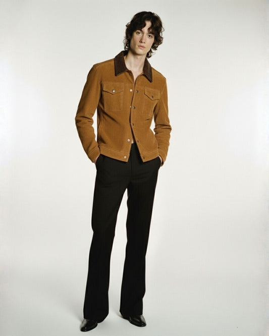 レザートリム スエード トラッカージャケット(タン)