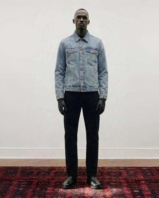 Denim-Truckerjacke in Marmorwaschung