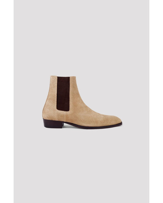 Fray 30mm Chelsea Boots in Sand Snake-Effect Suede