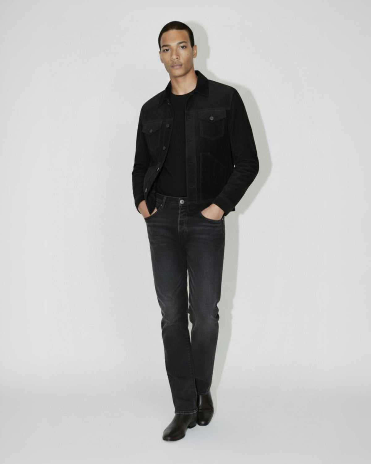 Suede Western Jacket in Black Lambskin