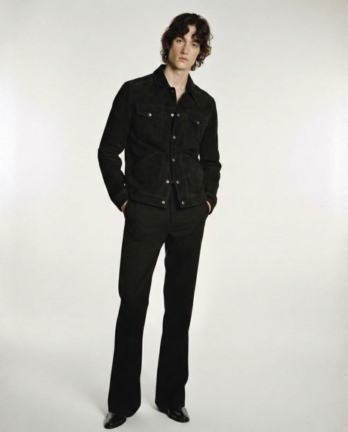 ブラックラムスキンのスエードウエスタンジャケット