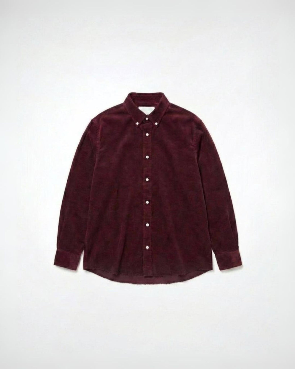 ほつれ加工のコードボタンダウンシャツ（バーガンディ）