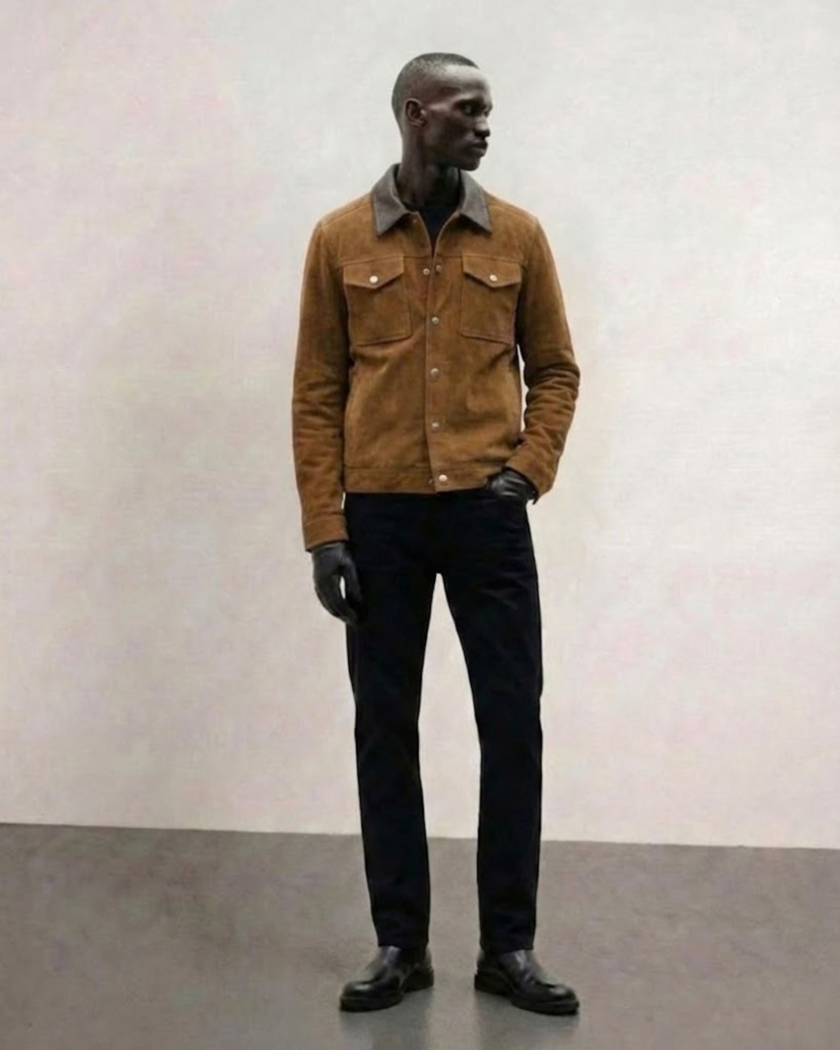 Leather-Trimmed Suede Jacket | Tan