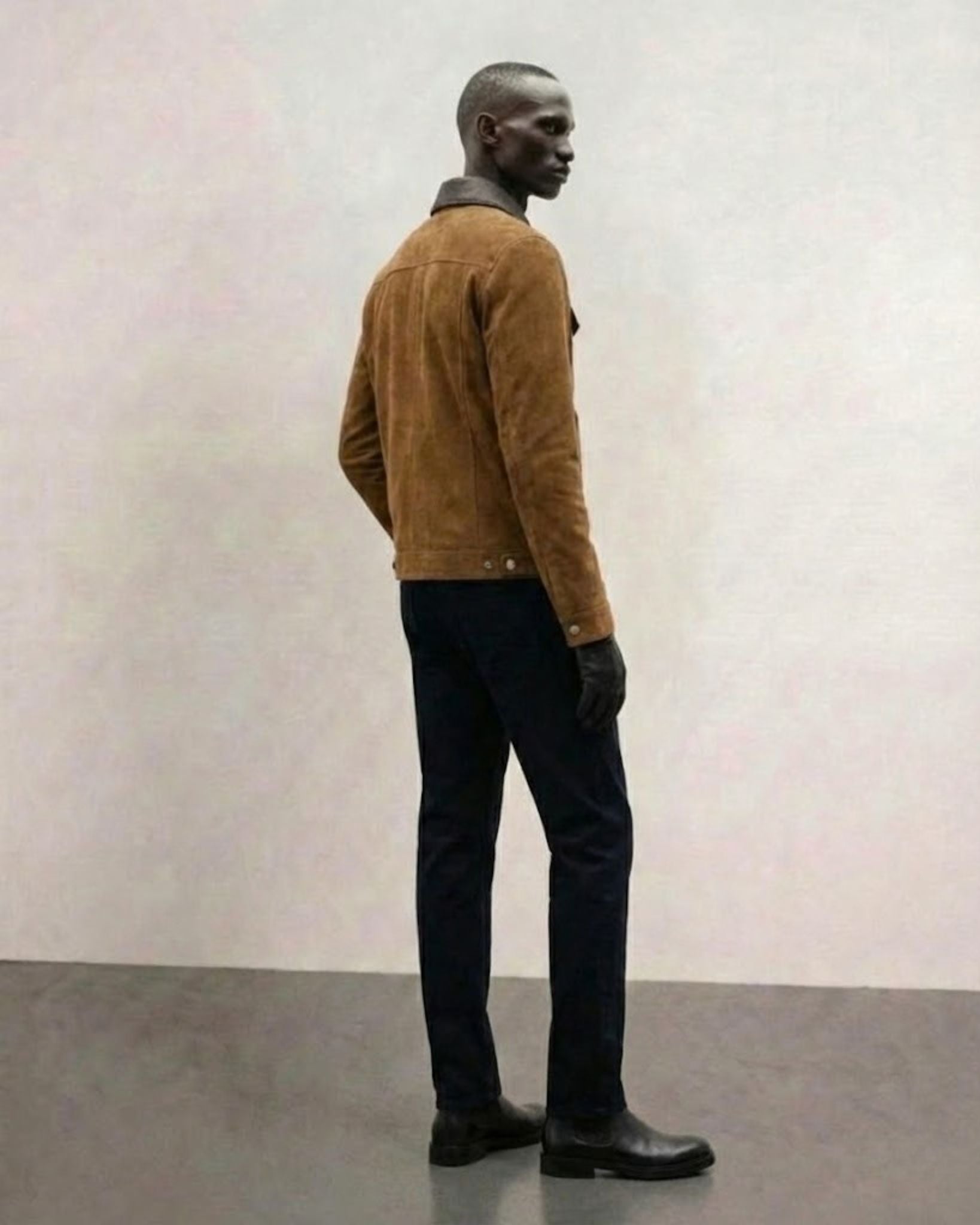 Leather-Trimmed Suede Jacket | Tan