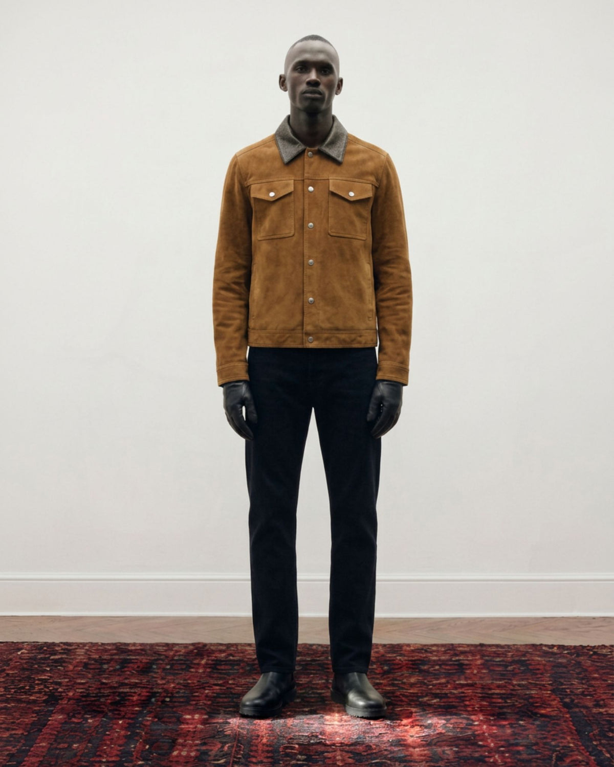 Leather-Trimmed Suede Jacket | Tan