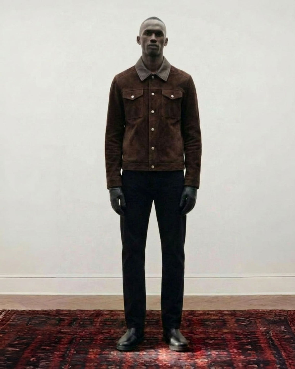 Leather-Trimmed Suede Jacket | Chocolate Brown