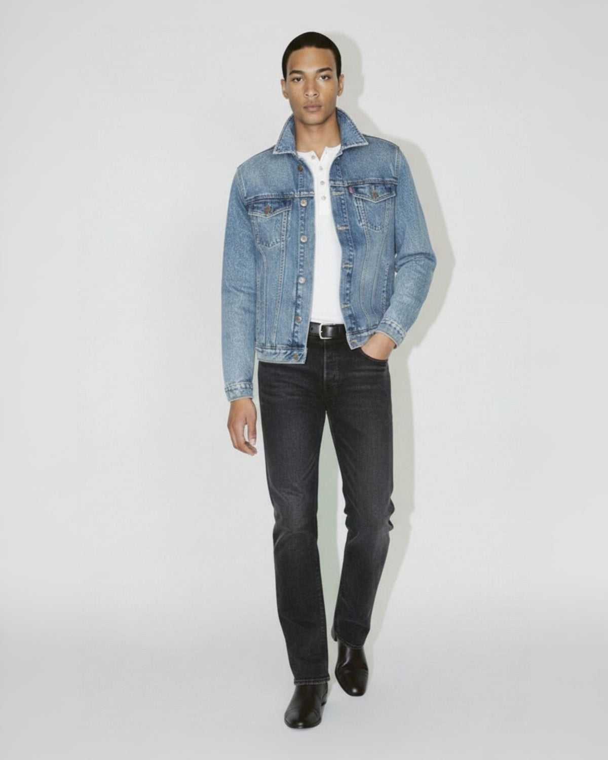 Denim Trucker Jacket in Marble Wash