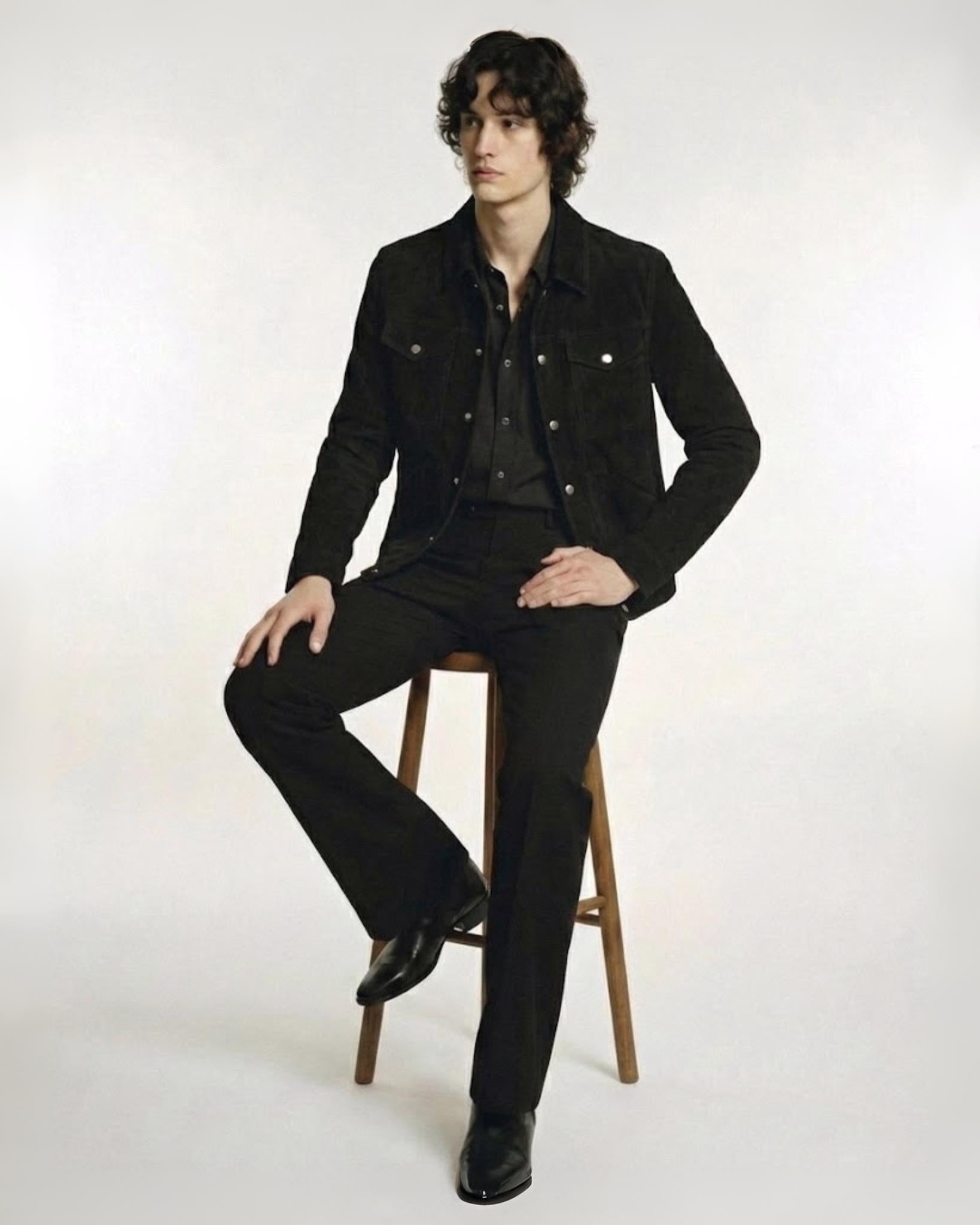 ブラックラムスキンのスエードウエスタンジャケット