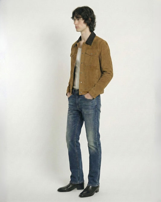 ヴィンテージブルーのスリムフィットジーンズ