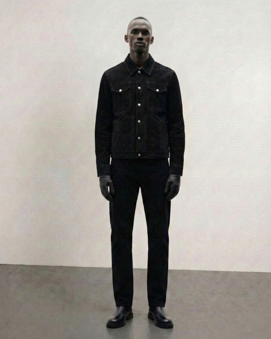 Suede Western Jacket in Black Lambskin