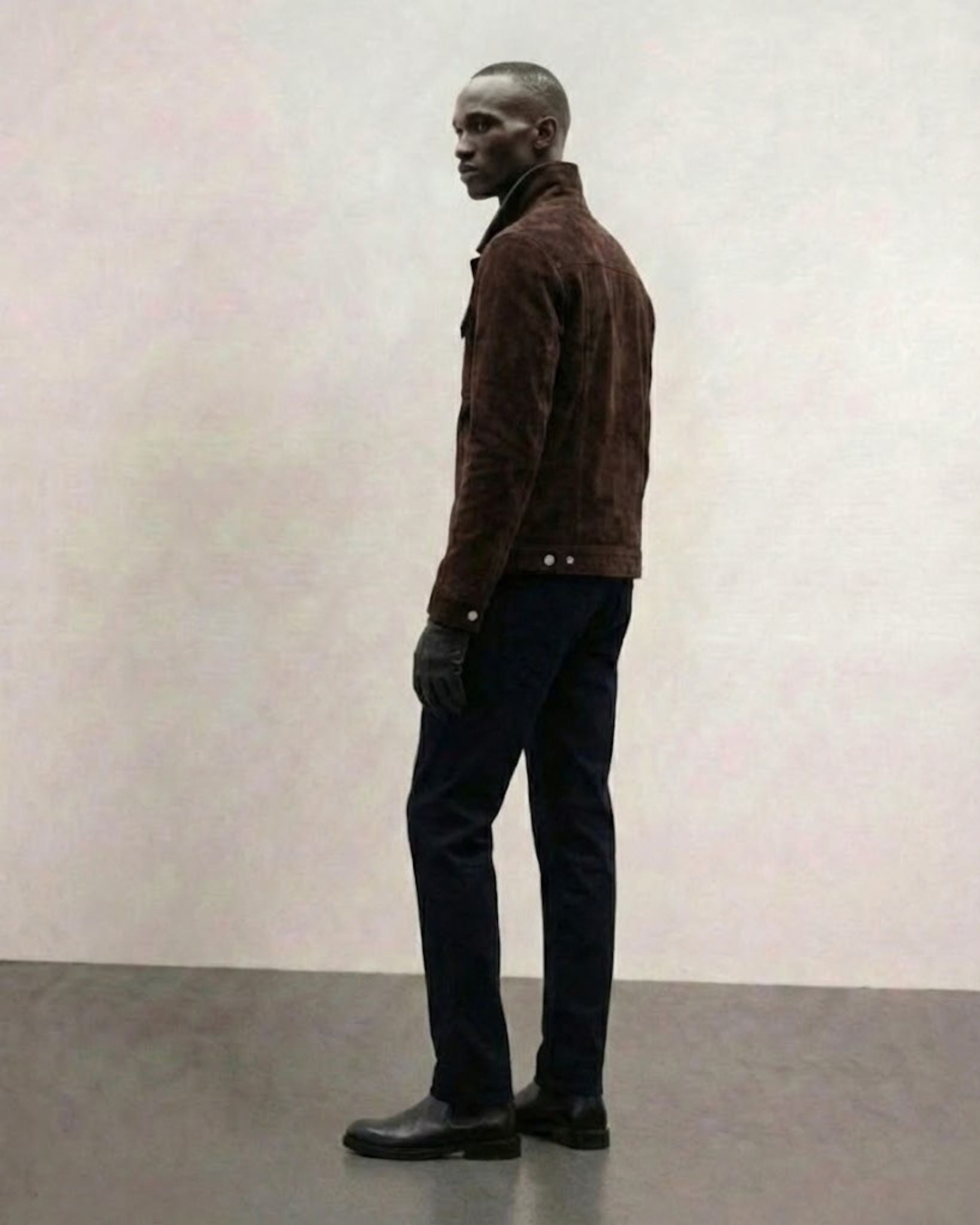 Leather-Trimmed Suede Jacket | Chocolate Brown