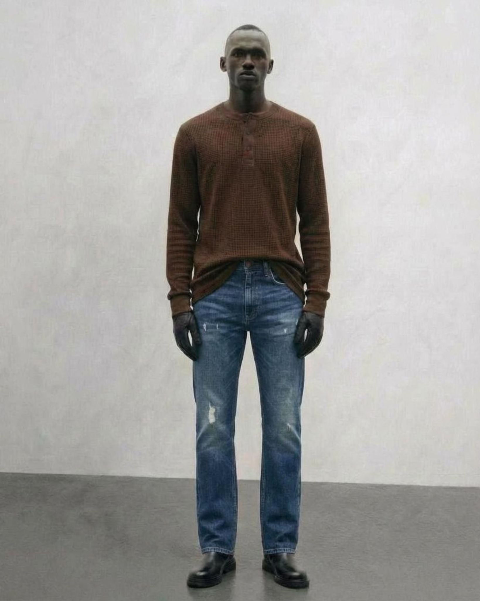 Japanese Straight Fit Distressed Jeans | Mid Blue