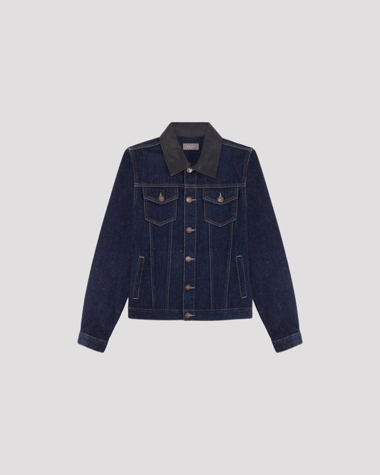 Leather-Trimmed Denim Trucker Jacket