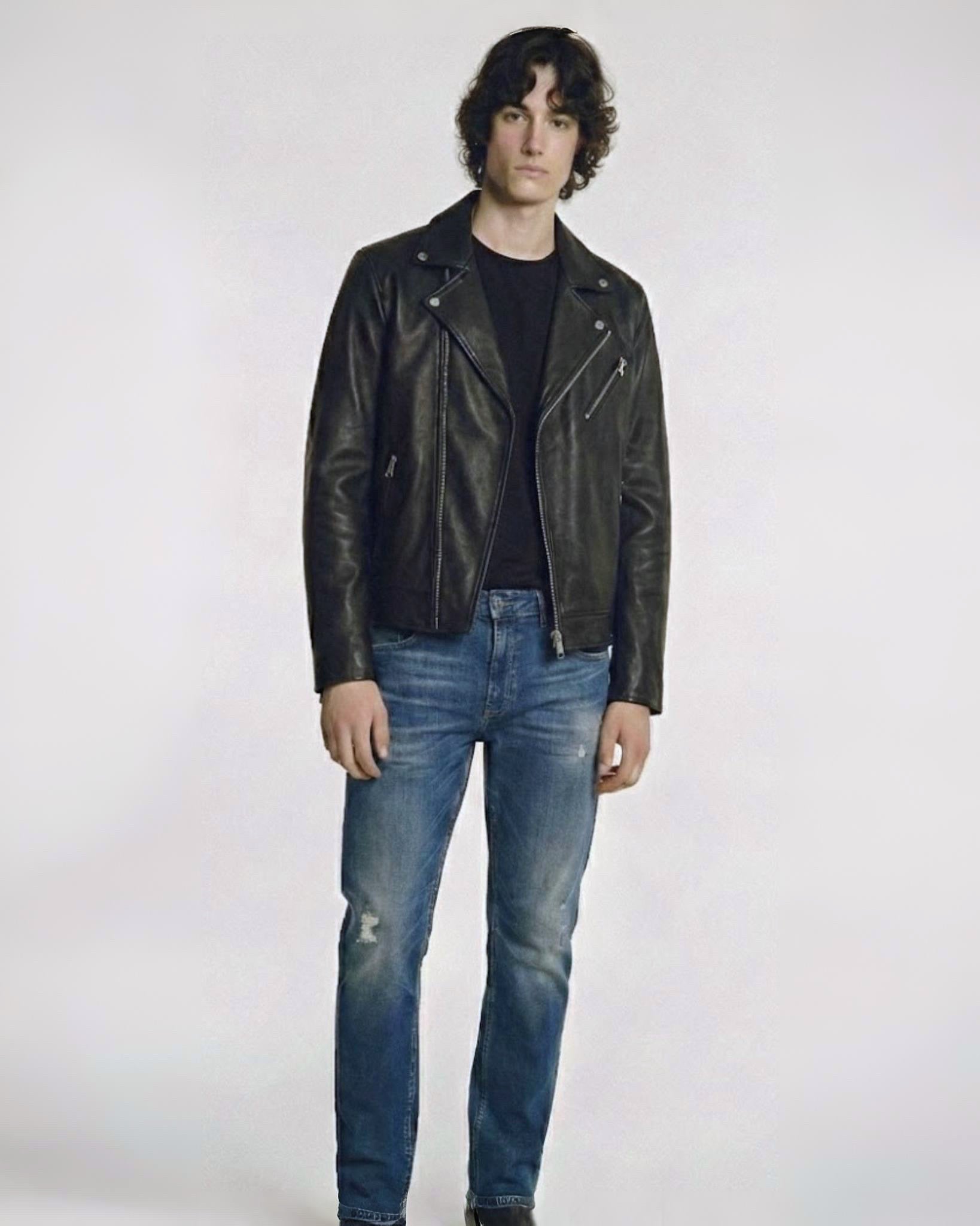 スリムフィット ダメージジーンズ（ミッドブルー）