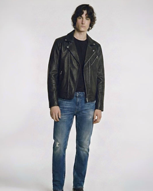 スリムフィット ダメージジーンズ（ミッドブルー）